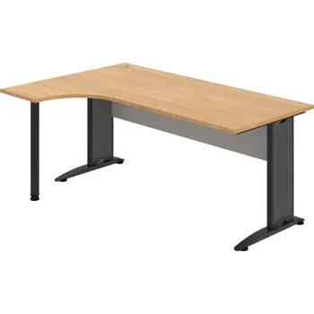 Psací stůl CE 1800 P – Stůl ergo pravý 180 × 120 cm - Dub , Šedá , Černý kov