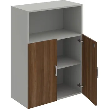 Policová skříň DZ 3 80 02 – Skříň policová dvéřová 111 × 80 cm - Ořech , Šedá , USH – hranatá