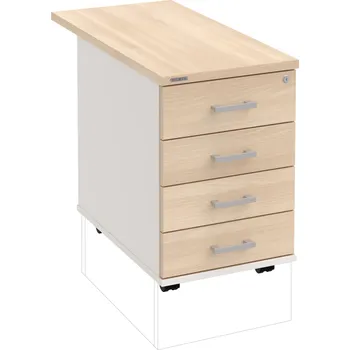 Zásuvkový kontejner K 34 C P 80 – Kontejner, 4 zásuvky, cent. zamykání, léta podél, hl. 80 cm - Akát , Bílá , USH – hranatá