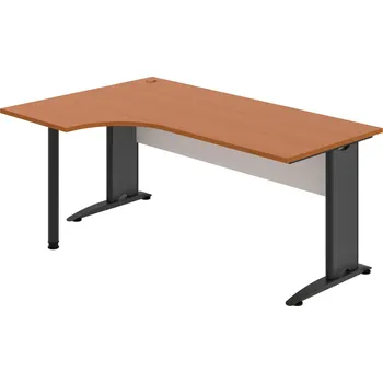 Psací stůl CE 1800 60 P – Stůl ergo 180 × 120 cm, pravý - Třešeň , Bílá , Černý kov