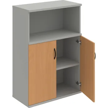 Policová skříň S 3 80 02 – Skříň policová dvéřová 115,2 × 80 cm - Buk , Šedá , UCO – černá