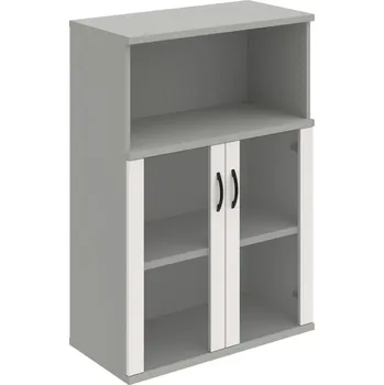 Policová skříň S 3 80 05 – Skříň policová dvéřová 115,2 × 80 cm - Bílá , Šedá , UCO – černá