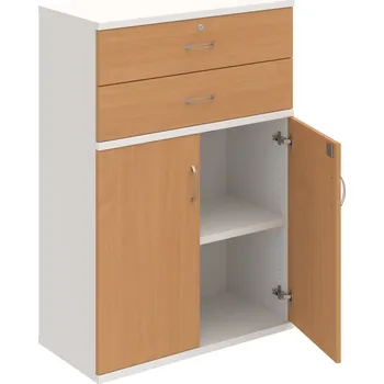 Policová skříň SZ 3 80 03 – Skříň policová zásuvková 115,2 × 80 cm - Buk , Bílá , USN – Hobis