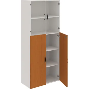 Policová skříň DZ 5 80 08 – Skříň policová dvéřová 185 × 80 cm - Třešeň , Bílá , UCO – černá