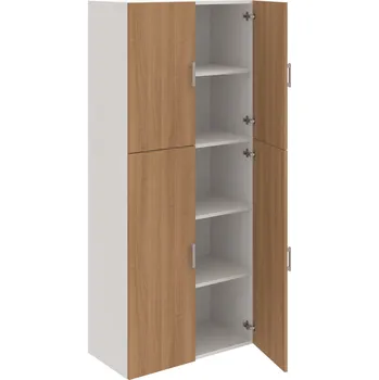 Policová skříň D 5 80 06 – Skříň policová dvéřová 185 × 80 cm - Višeň , Bílá , USH – hranatá