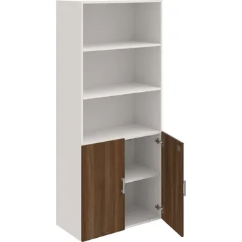 Policová skříň DZ 5 80 03 – Skříň policová dvéřová 185 × 80 cm - Ořech , Bílá , USH – hranatá