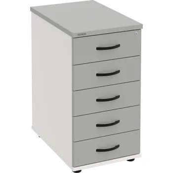 Zásuvkový kontejner K 35 C P – Kontejner, 5 zásuvek, cent. zamykání, léta podél, hl. 60 cm - Šedá , Bílá , UCO – černá