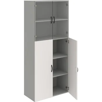 Policová skříň D 5 80 08 – Skříň policová dvéřová 185 × 80 cm - Bílá , Šedá , UCO – černá