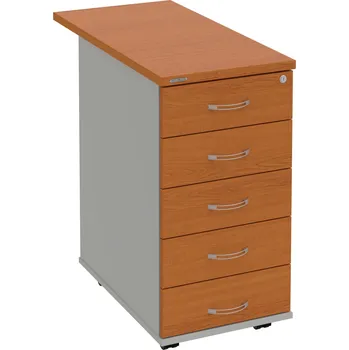 Zásuvkový kontejner K 35 C N 80 – Kontejner, 5 zásuvek, cent. zamykání, léta napříč, hl. 80 cm - Třešeň , Šedá , USN – Hobis