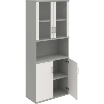 Policová skříň S 5 80 07 – Skříň policová dvéřová 192 × 80 cm - Bílá , Šedá , USH – hranatá