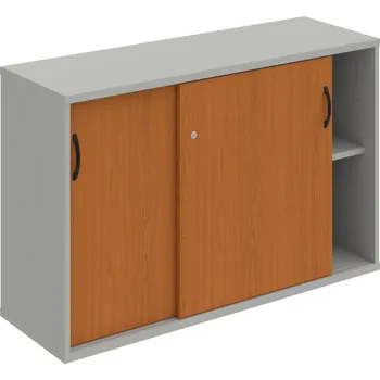 Policová skříň SZ 2 120 02 – Skříňka s posuv. dveřmi 76,8 × 120 cm - Třešeň , Šedá , UCO – černá