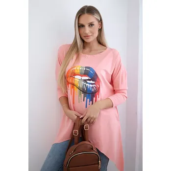 Dámská halenka Halenka oversize s duhovým potiskem rtů meruňka Kesi růžová 3095078