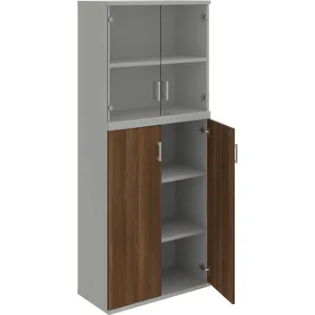 Policová skříň SZ 5 80 11 – Skříň policová dvéřová 192 × 80 cm - Ořech , Šedá , USH – hranatá