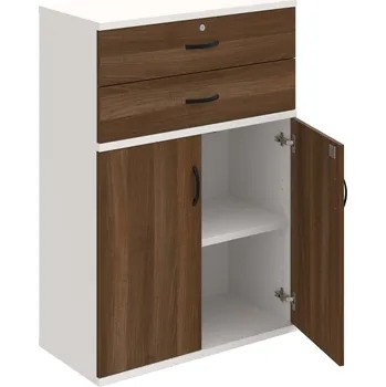 Policová skříň SZ 3 80 03 – Skříň policová zásuvková 115,2 × 80 cm - Ořech , Bílá , UCO – černá