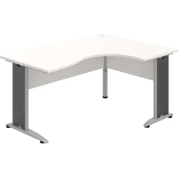Psací stůl CE 2005 L – Stůl ergo levý 160 × 120 cm - Bílá , Bílá , Šedý kov
