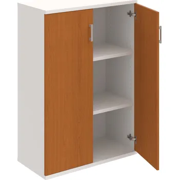 Policová skříň S 3 80 01 – Skříň policová dvéřová 115,2 × 80 cm - Třešeň , Bílá , USH – hranatá