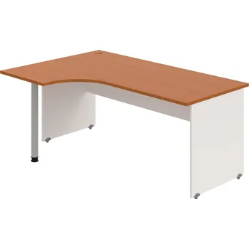 Psací stůl GE 1800 60 P – Stůl ergo 180 × 120 cm, pravý - Třešeň , Bílá , Šedý kov