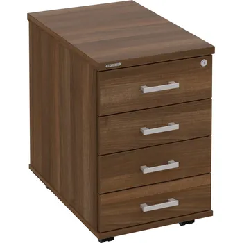 Zásuvkový kontejner K 34 C N – Kontejner, 4 zásuvky, cent. zamykání, léta napříč, hl. 60 cm - Ořech , Ořech , USH – hranatá