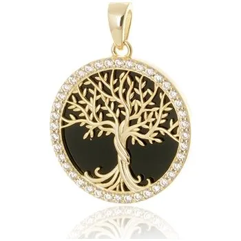 Přívěsek Stříbrný zlacený přívěšek strom života se syntetickým onyxem STRZ1190F
