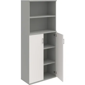 Policová skříň S 5 80 04 – Skříň policová dvéřová 192 × 80 cm - Bílá , Šedá , USH – hranatá