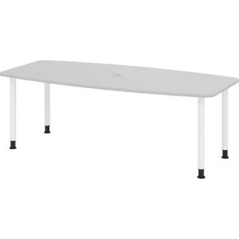 Jednací stůl Konferenční stolek, zaoblený, čtyři nohy, 2200 x 1030/830 x 720 mm, šedý/bílý