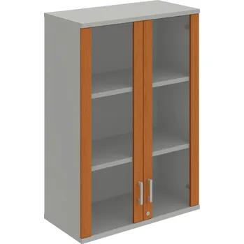 Policová skříň SZ 3 80 04 H – Skříň policová dvéřová 115,2 × 80 cm - Třešeň , Šedá , USH – hranatá