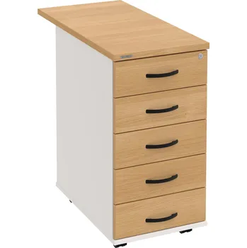 Zásuvkový kontejner K 35 C N 80 – Kontejner, 5 zásuvek, cent. zamykání, léta napříč, hl. 80 cm - Dub , Bílá , UCO – černá