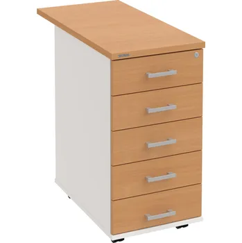 Zásuvkový kontejner K 35 C N 80 – Kontejner, 5 zásuvek, cent. zamykání, léta napříč, hl. 80 cm - Buk , Bílá , USH – hranatá