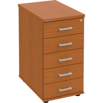 Zásuvkový kontejner K 35 C P – Kontejner, 5 zásuvek, cent. zamykání, léta podél, hl. 60 cm - Třešeň , Třešeň , USH – hranatá