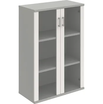 Policová skříň S 3 80 04 – Skříň policová dvéřová 115,2 × 80 cm - Bílá , Šedá , USH – hranatá