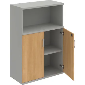 Policová skříň SZ 3 80 02 – Skříň policová dvéřová 115,2 × 80 cm - Dub , Šedá , USH – hranatá