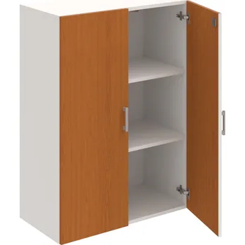 Policová skříň DZ 3 80 01 – Skříň policová dvéřová 111 × 80 cm - Třešeň , Bílá , USH – hranatá
