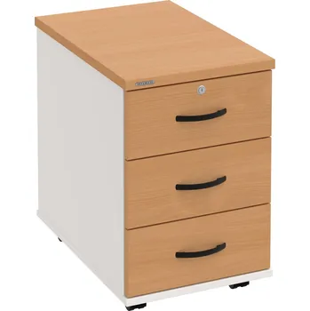 Zásuvkový kontejner K 33 Z N – Kontejner, 3 zásuvky, uzamykatelný, léta napříč, hl. 60 cm - Buk , Bílá , UCO – černá