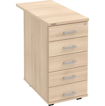 Zásuvkový kontejner K 35 C N 80 – Kontejner, 5 zásuvek, cent. zamykání, léta napříč, hl. 80 cm - Akát , Akát , USH – hranatá