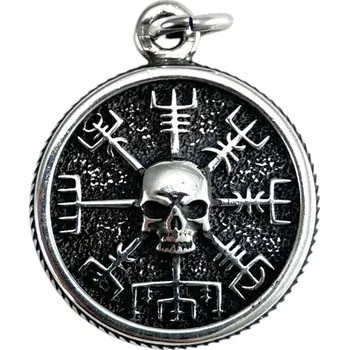 Přívěsek Drakkaria VEGVÍSIR SKULL - islandská runa, stříbrný přívěsek, Ag 925