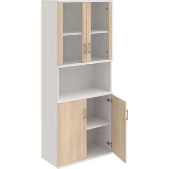 Policová skříň S 5 80 07 – Skříň policová dvéřová 192 × 80 cm - Akát , Bílá , USH – hranatá