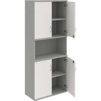 Policová skříň SZ 5 80 05 – Skříň policová dvéřová 192 × 80 cm - Bílá , Šedá , USN – Hobis