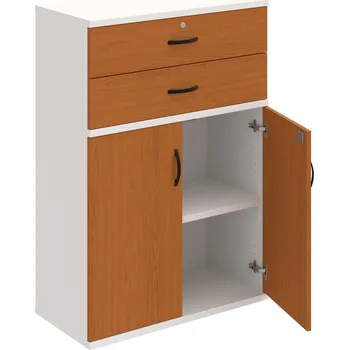 Policová skříň SZ 3 80 03 – Skříň policová zásuvková 115,2 × 80 cm - Třešeň , Bílá , UCO – černá