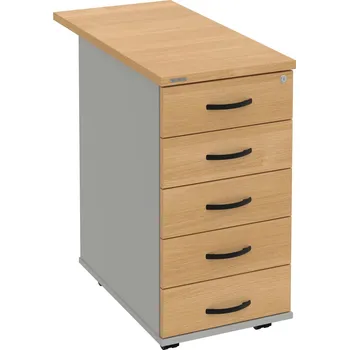 Zásuvkový kontejner K 35 C N 80 – Kontejner, 5 zásuvek, cent. zamykání, léta napříč, hl. 80 cm - Dub , Šedá , UCO – černá