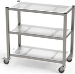 Nerez přepravní vozík do čistých prostor, 3 úrovně, s perforovanými policemi, 800 x 600 x 1000 mm