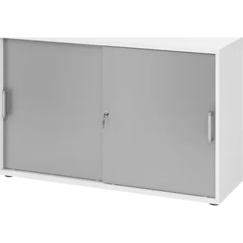 Jednací stůl Skříň s posuvnými dveřmi, na složky/pořadače, 1200 x 400 x 748 mm, bílá/stříbrná