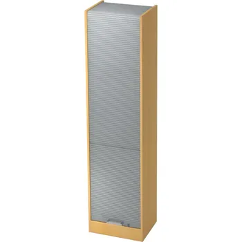 Jednací stůl Skříň s roletou, na složky/pořadače, podstavec, uzamykatelná, 500 x 400 x 2004 mm, buk/stříbrná