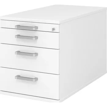 Jednací stůl Kontejner na kolečkách, zásuvky 1/2/3/3, chromované madlo, 428 x 800 x 512 mm, bílý