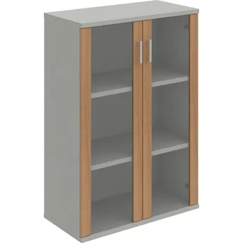 Policová skříň S 3 80 04 – Skříň policová dvéřová 115,2 × 80 cm - Višeň , Šedá , USH – hranatá