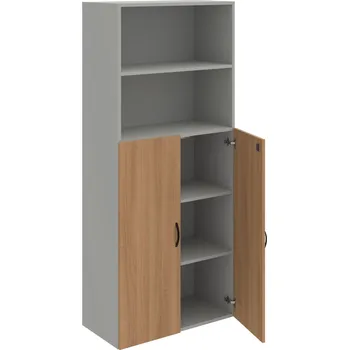 Policová skříň DZ 5 80 04 – Skříň policová dvéřová 185 × 80 cm - Višeň , Šedá , UCO – černá