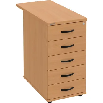 Zásuvkový kontejner K 35 C P 80 – Kontejner, 5 zásuvek, cent. zamykání, léta podél, hl. 80 cm - Buk , Buk , UCO – černá