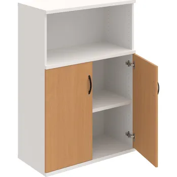 Policová skříň S 3 80 02 – Skříň policová dvéřová 115,2 × 80 cm - Buk , Bílá , UCO – černá