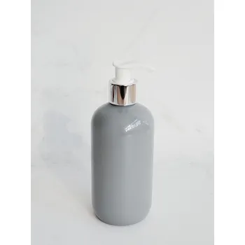 Dávkovač mýdla BELA 300 ml šedý s bílo-stříbrným dávkovačem