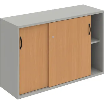 Policová skříň SZ 2 120 02 – Skříňka s posuv. dveřmi 76,8 × 120 cm - Buk , Šedá , UCO – černá
