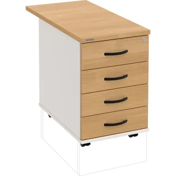 Zásuvkový kontejner K 34 C N 80 – Kontejner, 4 zásuvky, cent. zamykání, léta napříč, hl. 80 cm - Dub , Bílá , UCO – černá